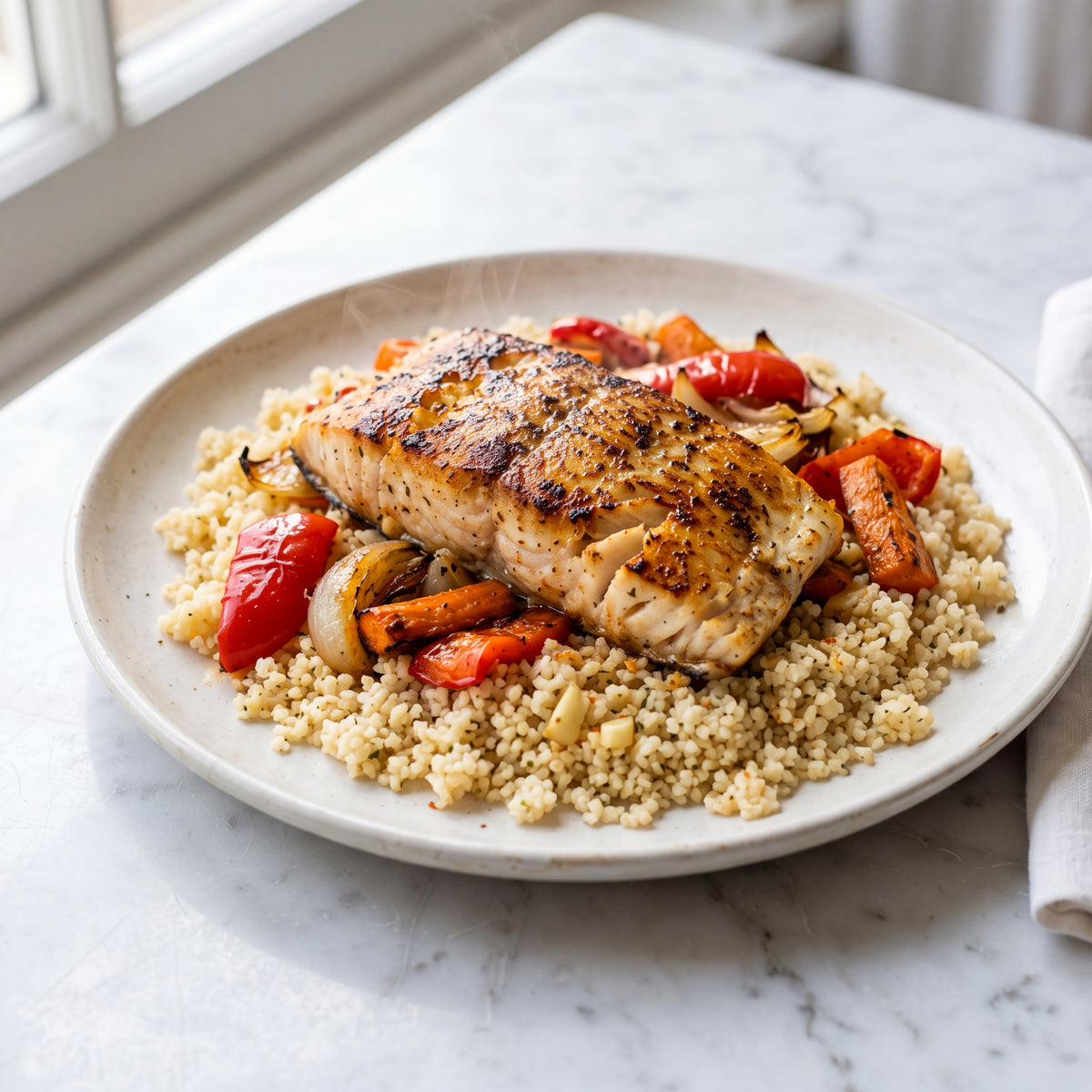 Citrus and Garlic Roasted Panla with Herbed Couscous